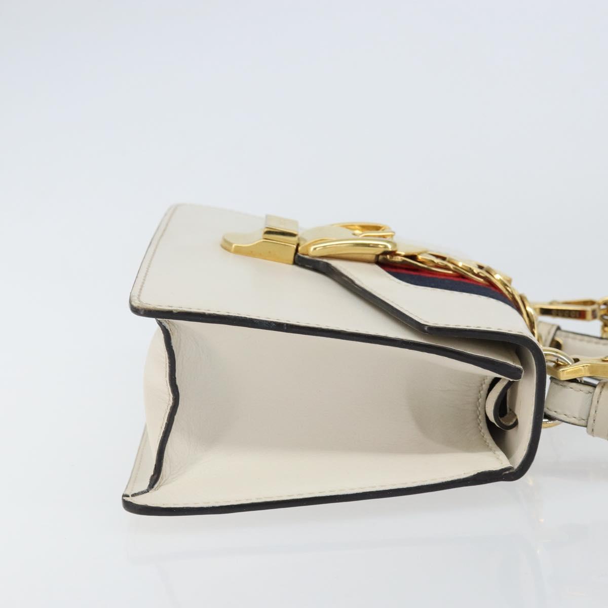 GUCCI Sherry Line Hand Bag Leather 2way White Gold Navy 470270 Auth BA8197