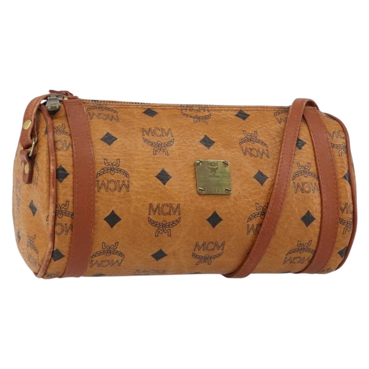 MCM Logogram Vicetos Shoulder Bag PVC Leather Brown Gold Auth BA8198