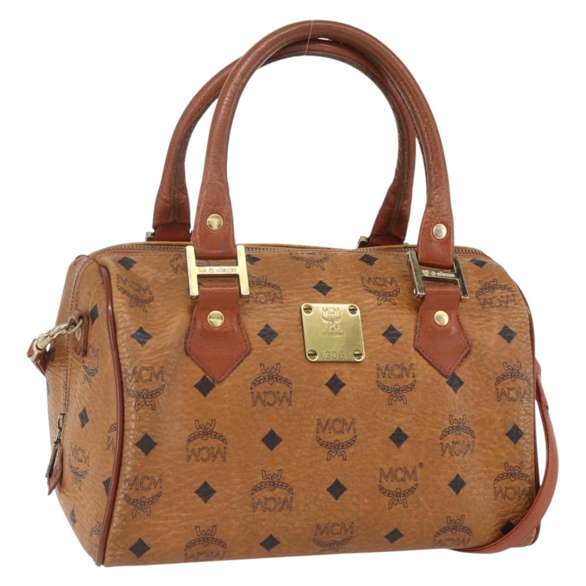 MCM Logogram Vicetos Hand Bag PVC Leather 2way Brown Gold Auth BA8199