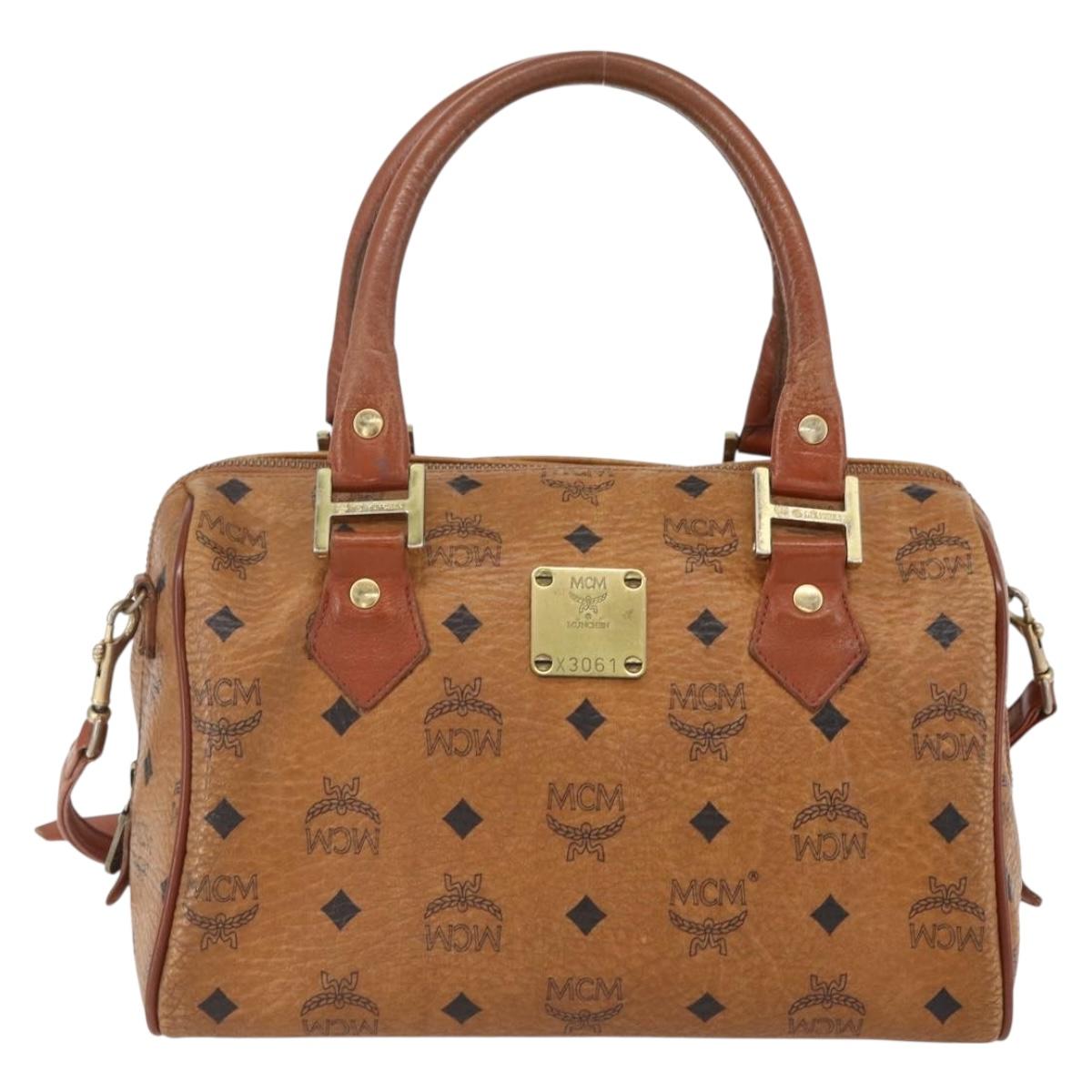 MCM Logogram Vicetos Hand Bag PVC Leather 2way Brown Gold Auth BA8199