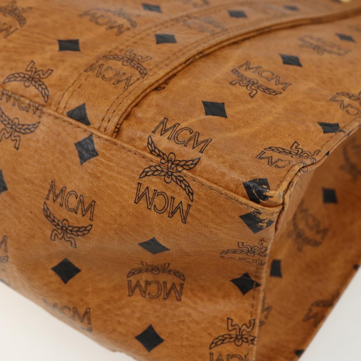 MCM Logogram Vicetos Tote Bag PVC Leather Brown Gold Auth BA8200