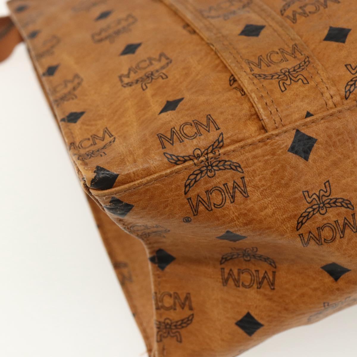 MCM Logogram Vicetos Tote Bag PVC Leather Brown Gold Auth BA8200