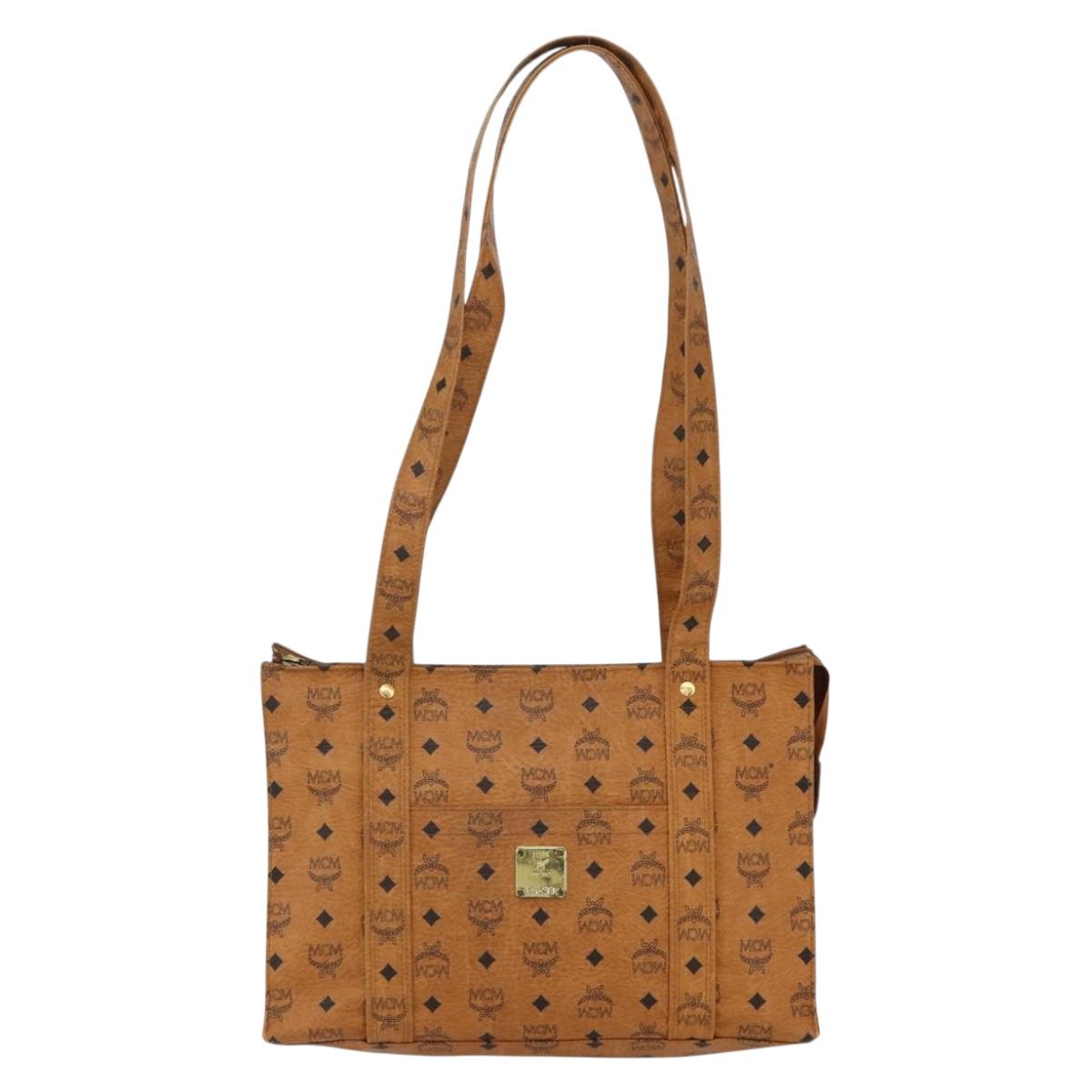 MCM Logogram Vicetos Tote Bag PVC Leather Brown Gold Auth BA8200