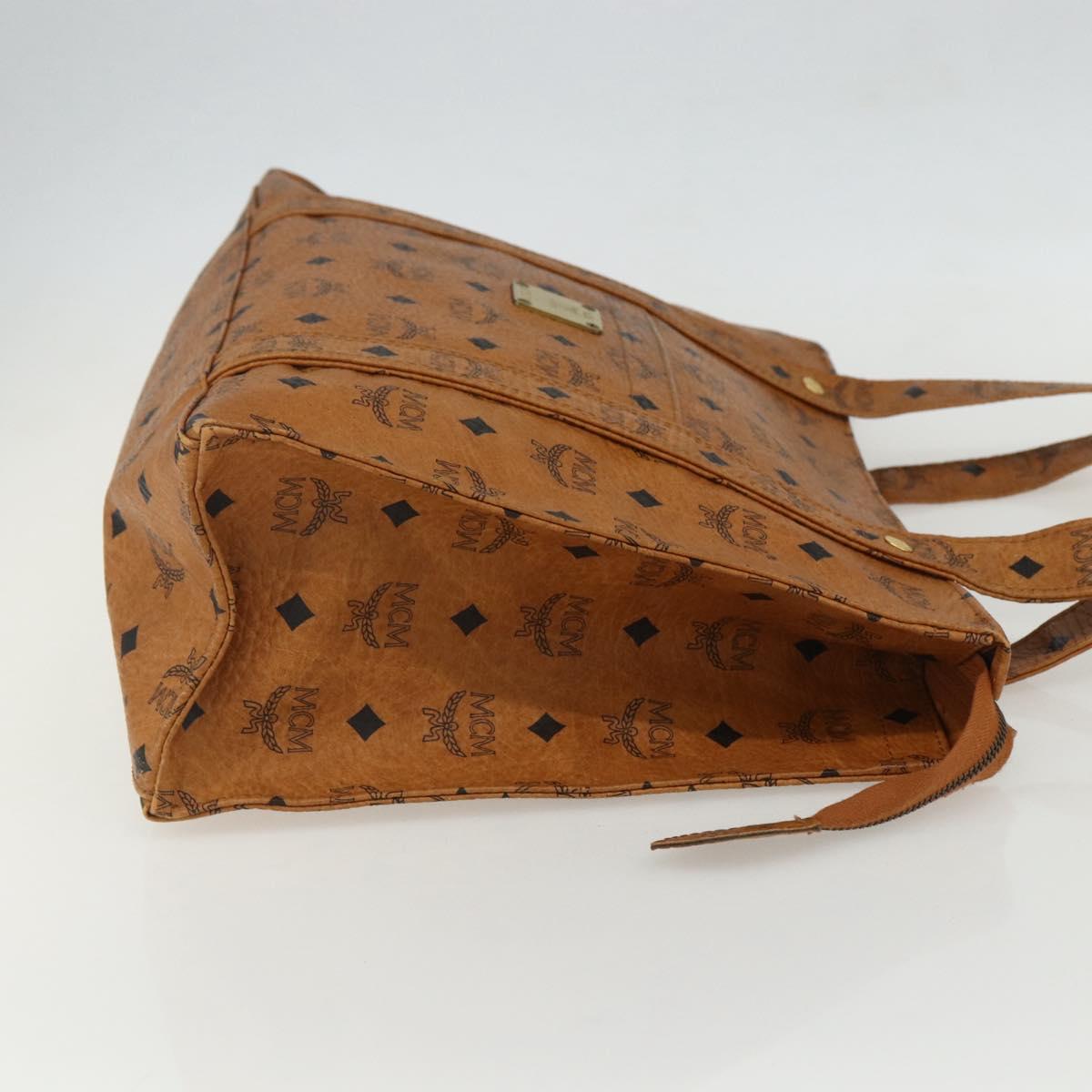 MCM Logogram Vicetos Tote Bag PVC Leather Brown Gold Auth BA8200