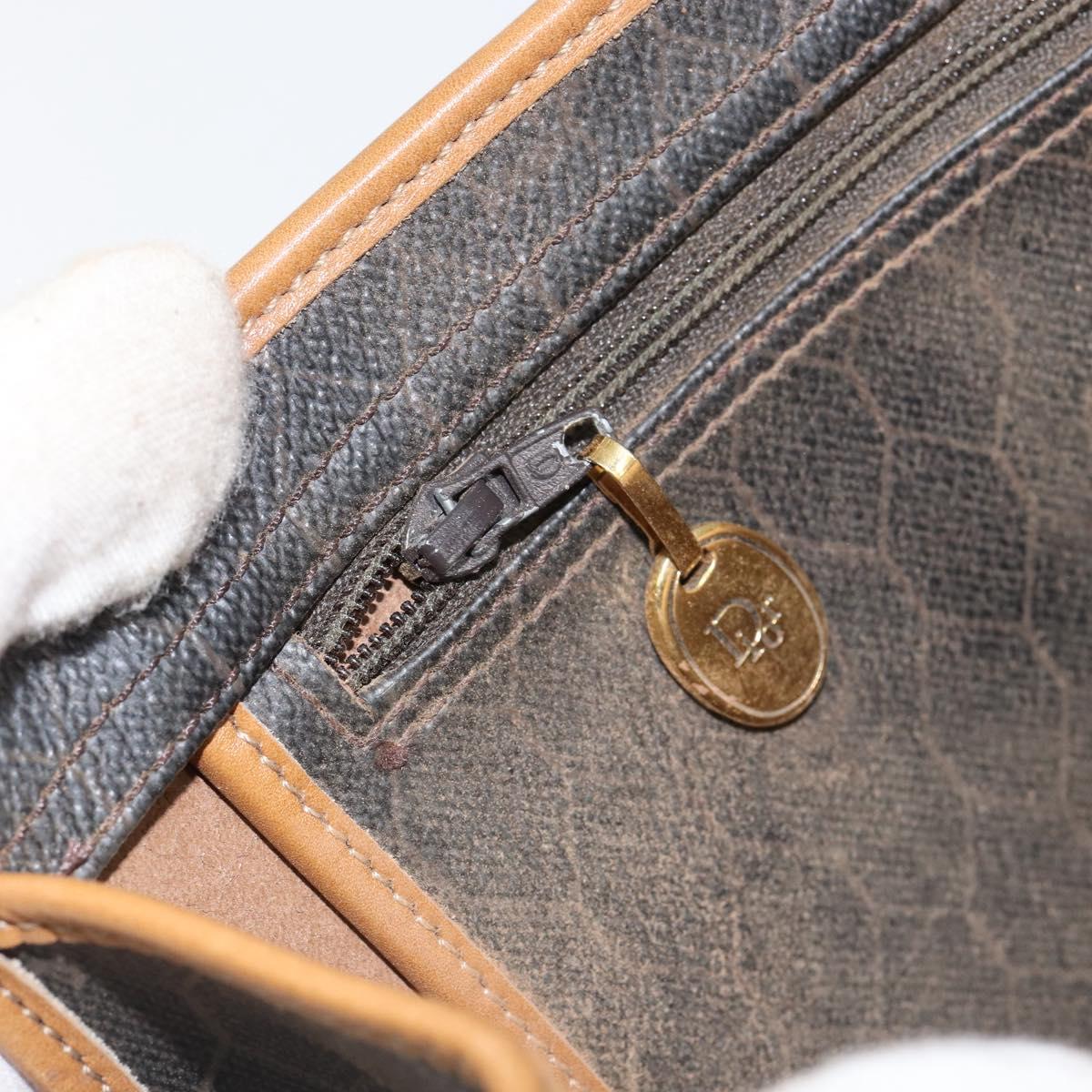 Christian Dior Honeycomb Canvas Chain Shoulder Bag PVC Black Gold Auth BA8201