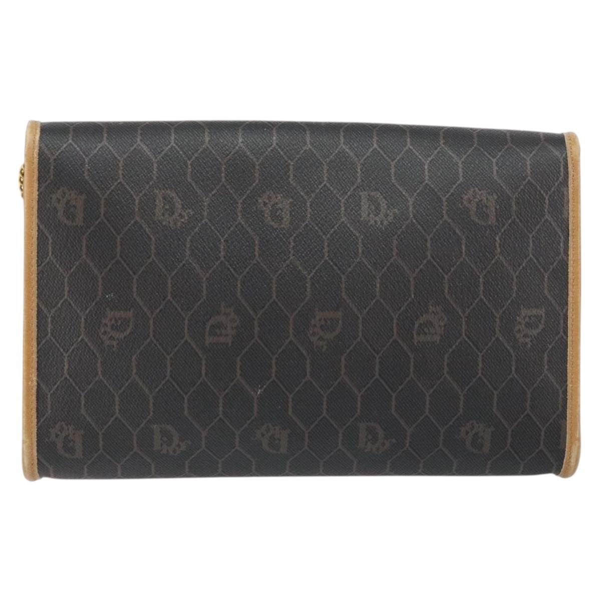 Christian Dior Honeycomb Canvas Chain Shoulder Bag PVC Black Gold Auth BA8201