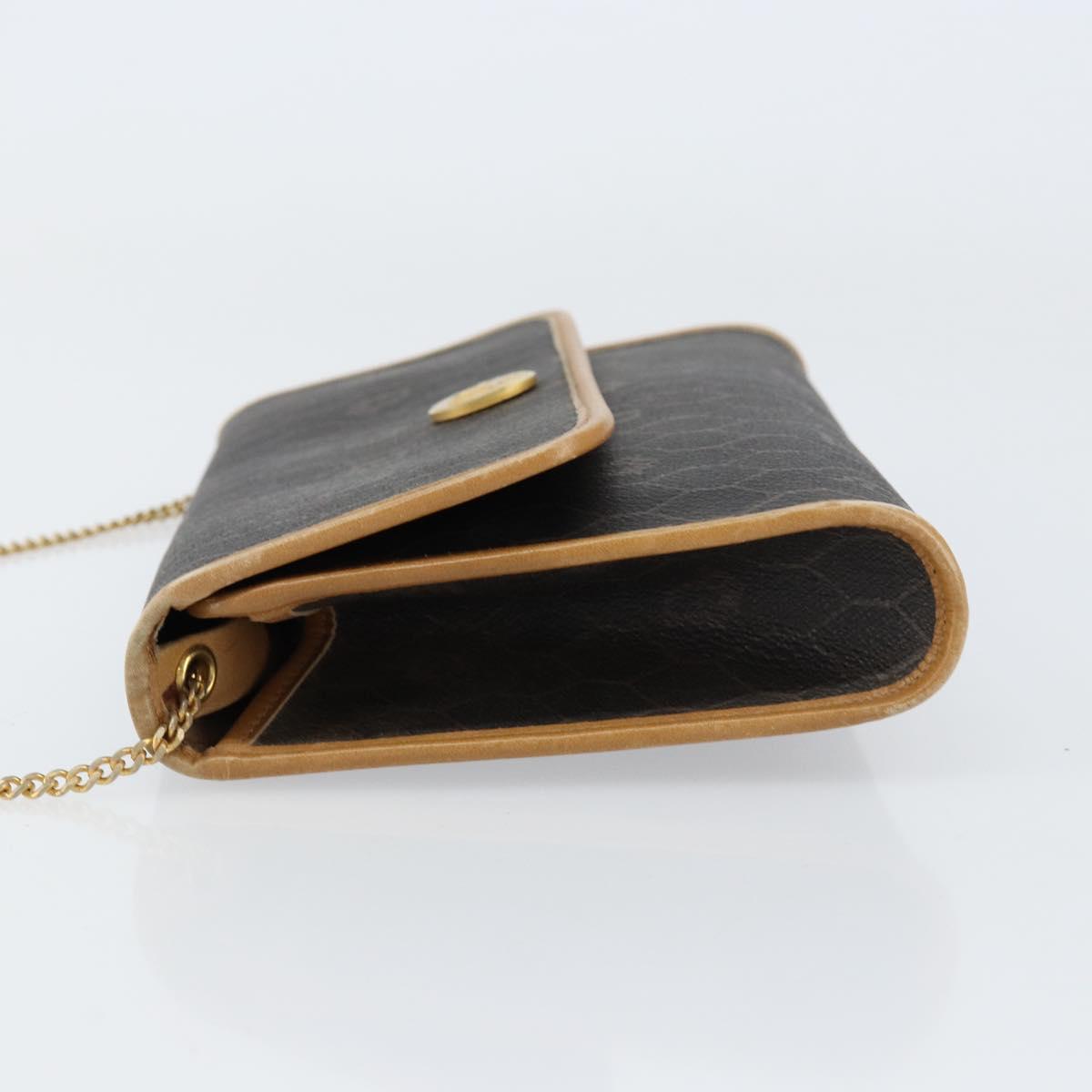 Christian Dior Honeycomb Canvas Chain Shoulder Bag PVC Black Gold Auth BA8201