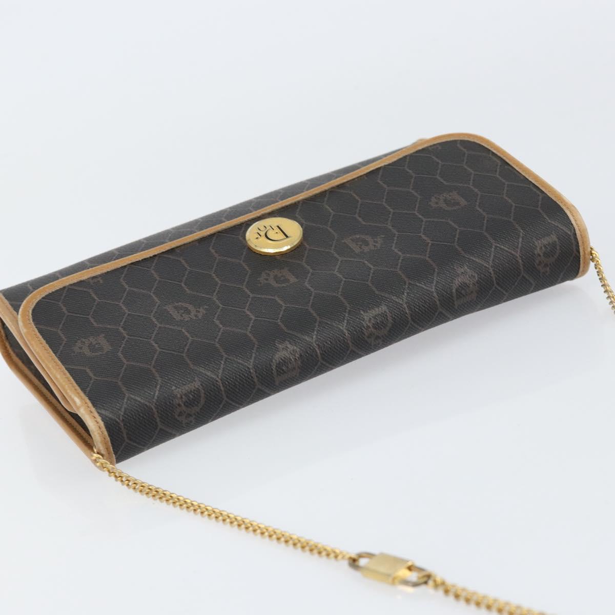 Christian Dior Honeycomb Canvas Chain Shoulder Bag PVC Black Gold Auth BA8201