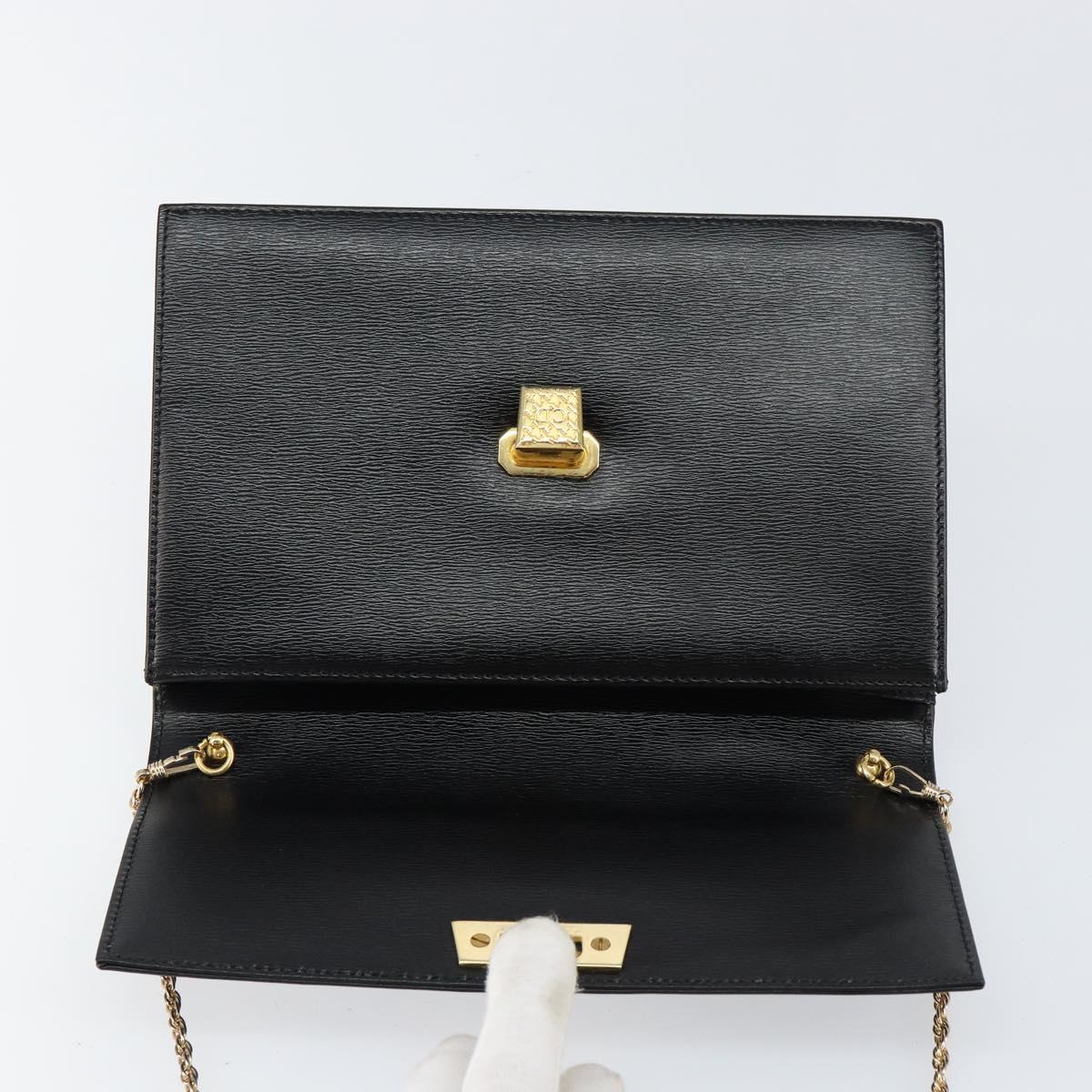 Christian Dior Chain Shoulder Bag Leather Black Gold Auth BA8202