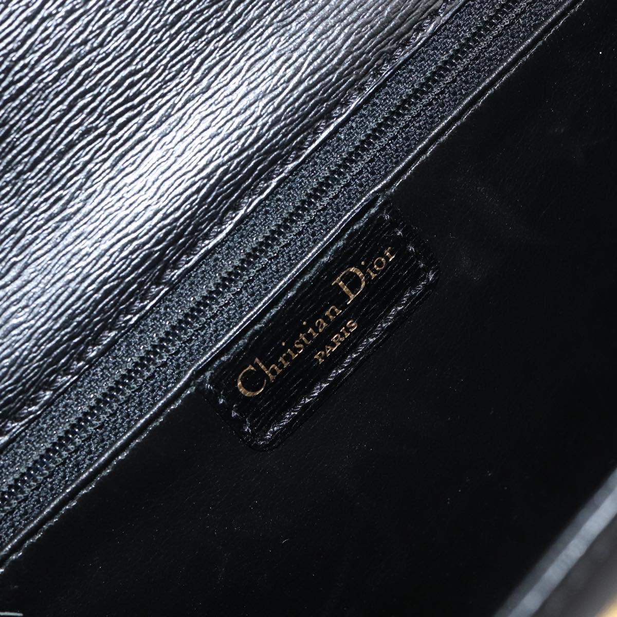 Christian Dior Chain Shoulder Bag Leather Black Gold Auth BA8202