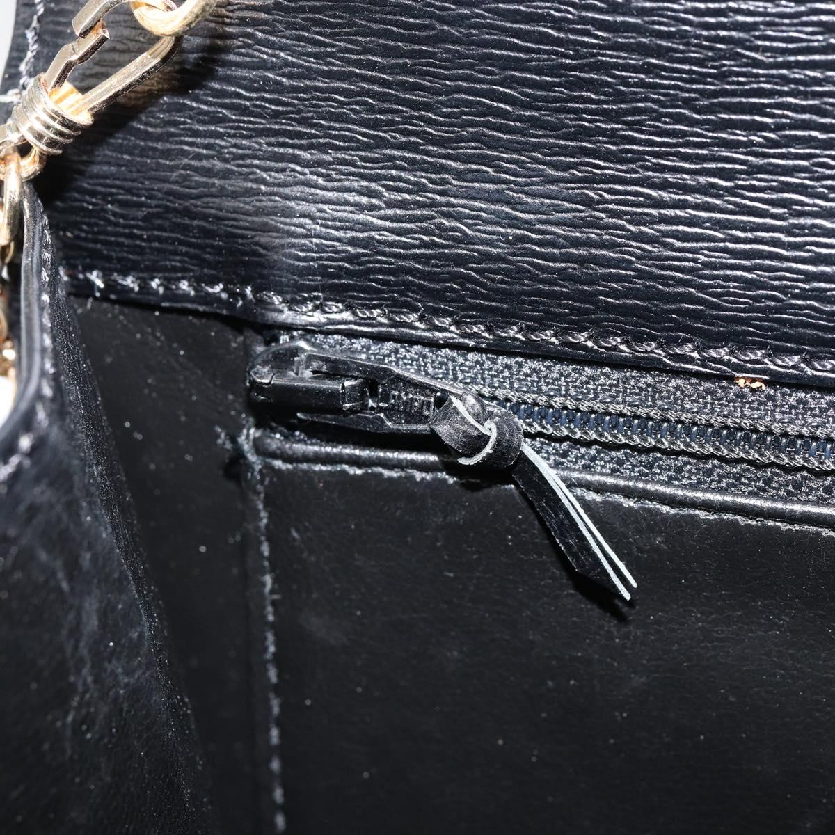 Christian Dior Chain Shoulder Bag Leather Black Gold Auth BA8202