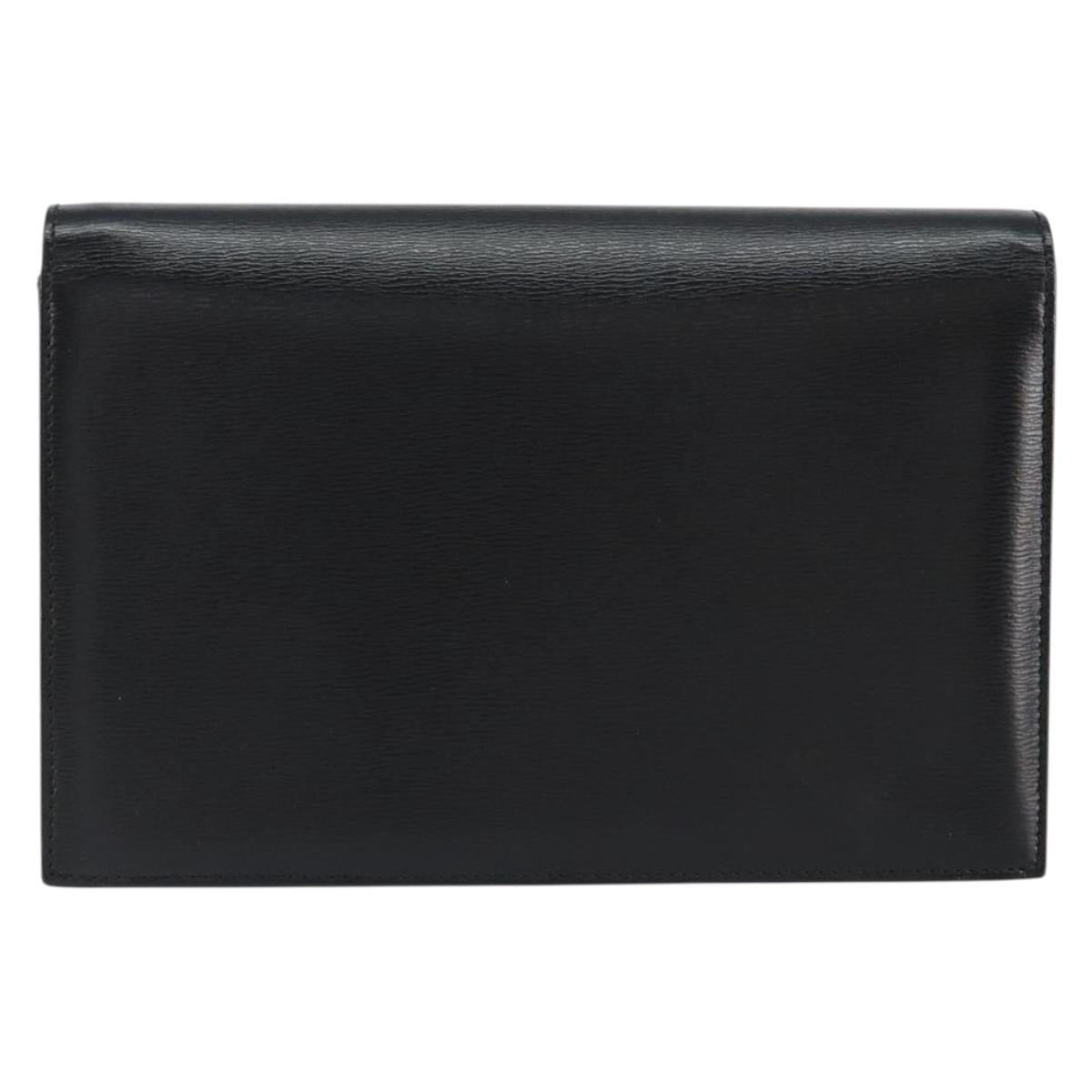 Christian Dior Chain Shoulder Bag Leather Black Gold Auth BA8202