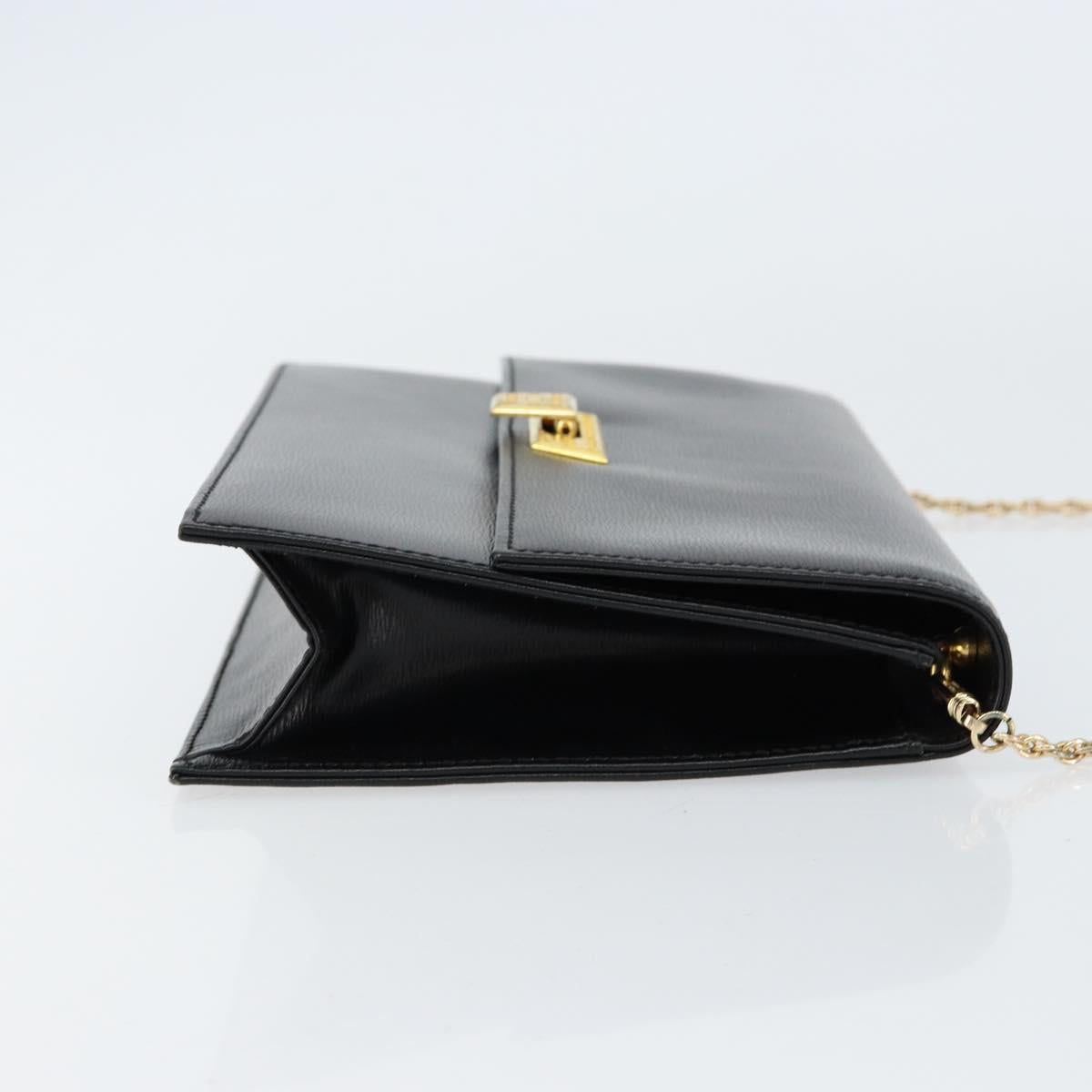 Christian Dior Chain Shoulder Bag Leather Black Gold Auth BA8202