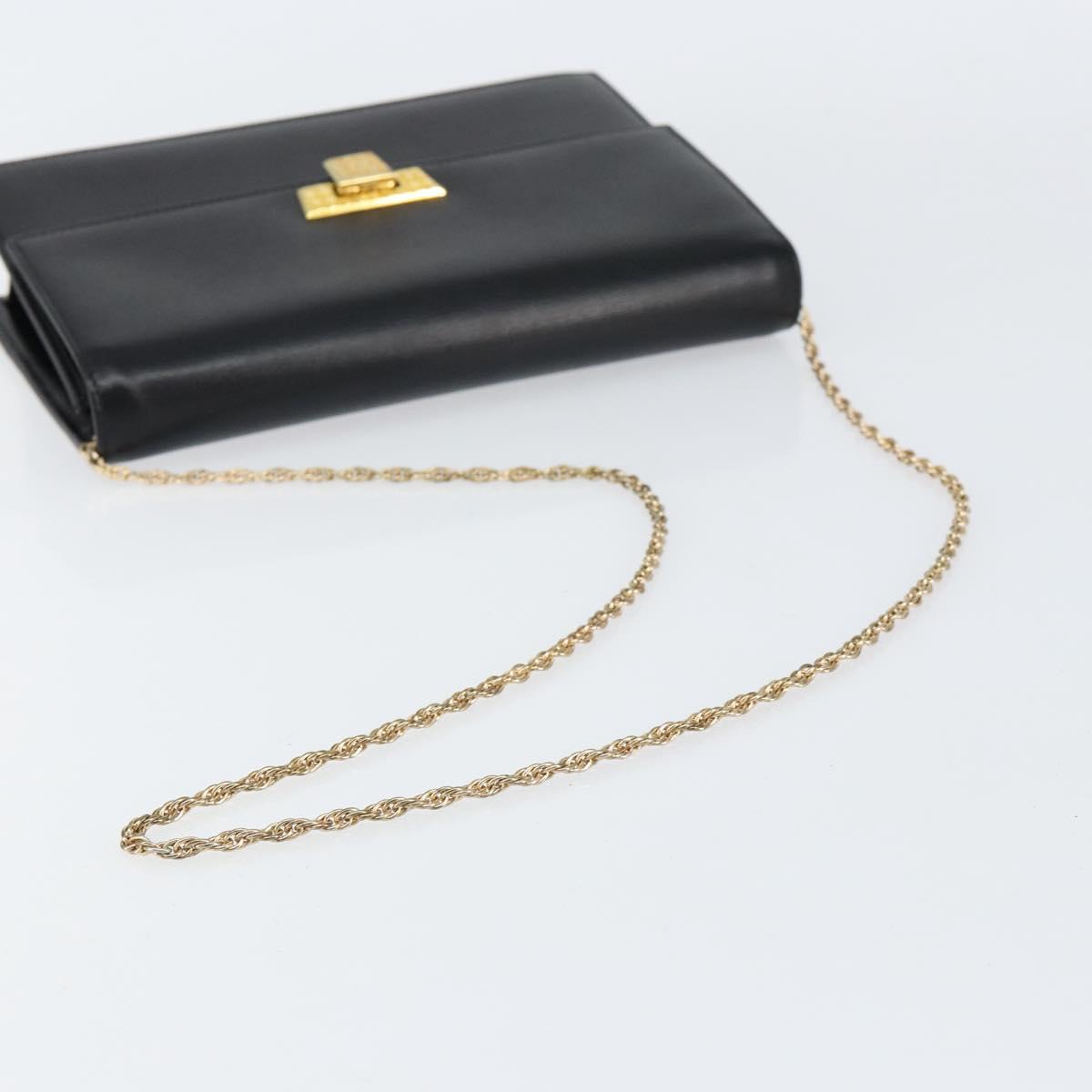 Christian Dior Chain Shoulder Bag Leather Black Gold Auth BA8202