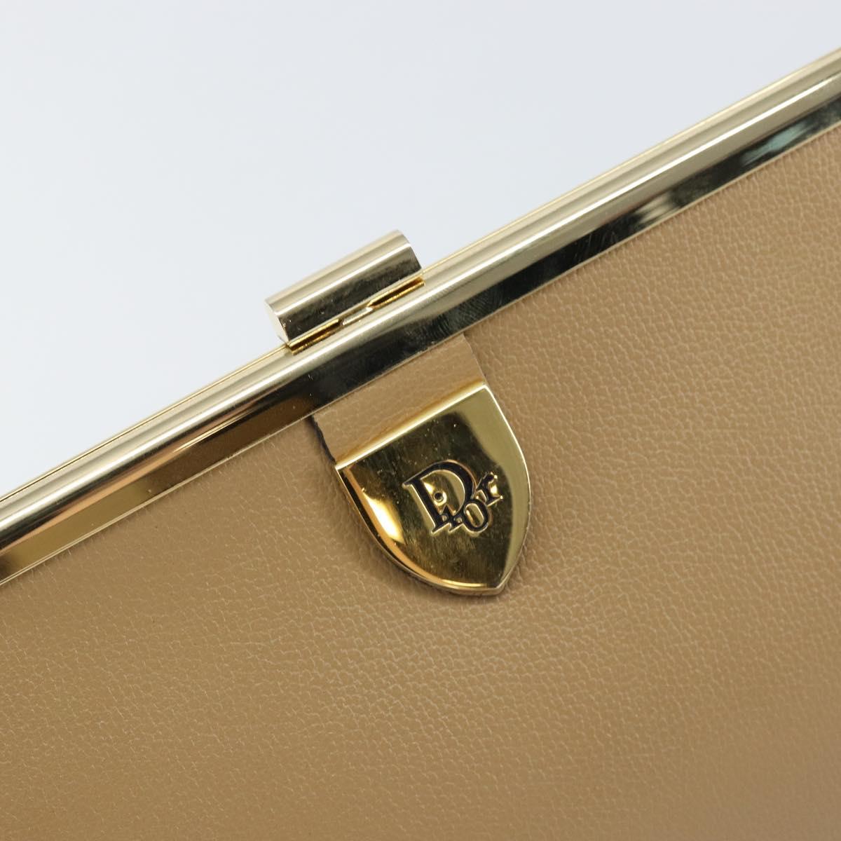 Christian Dior Clutch Bag Leather Beige Gold Auth BA8203