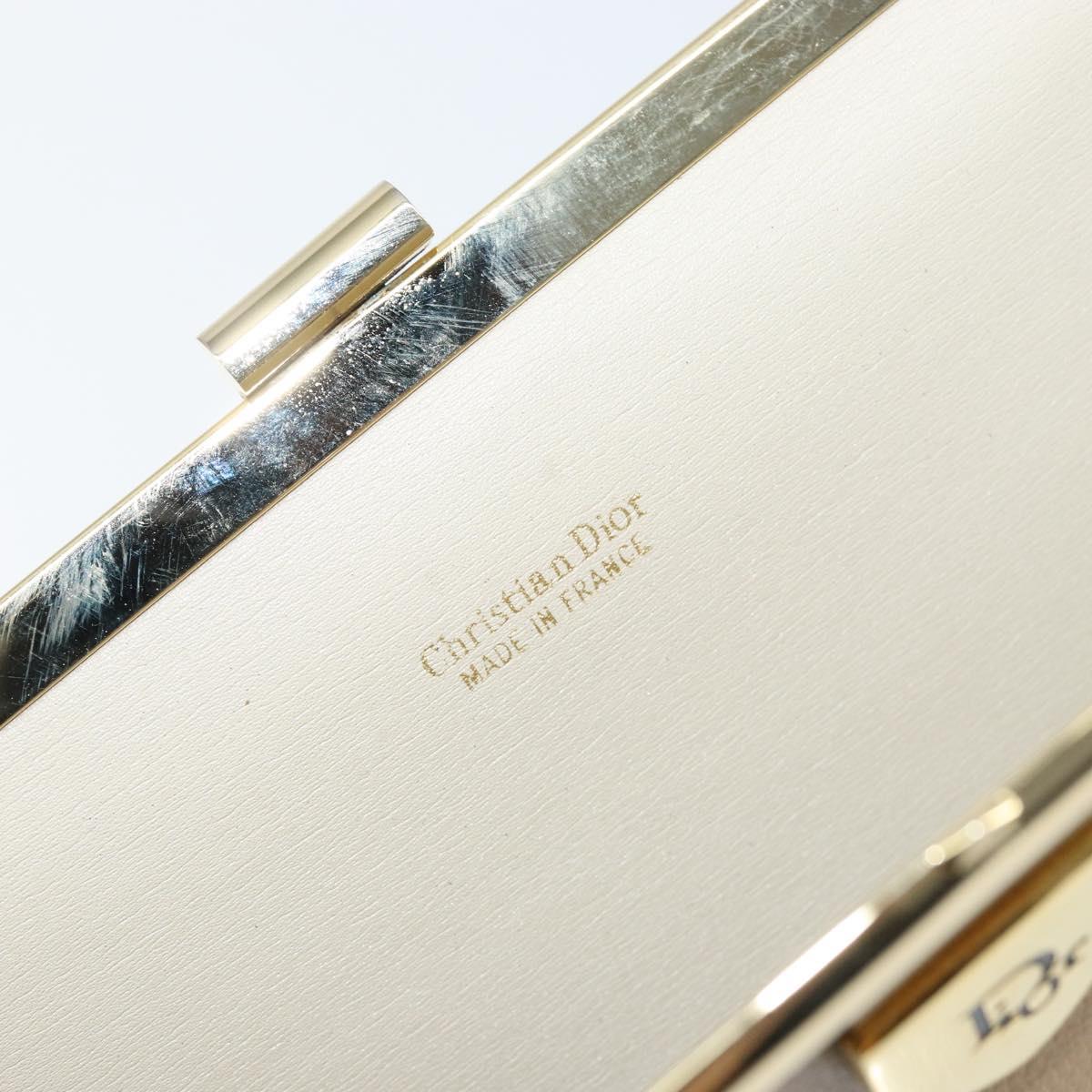 Christian Dior Clutch Bag Leather Beige Gold Auth BA8203