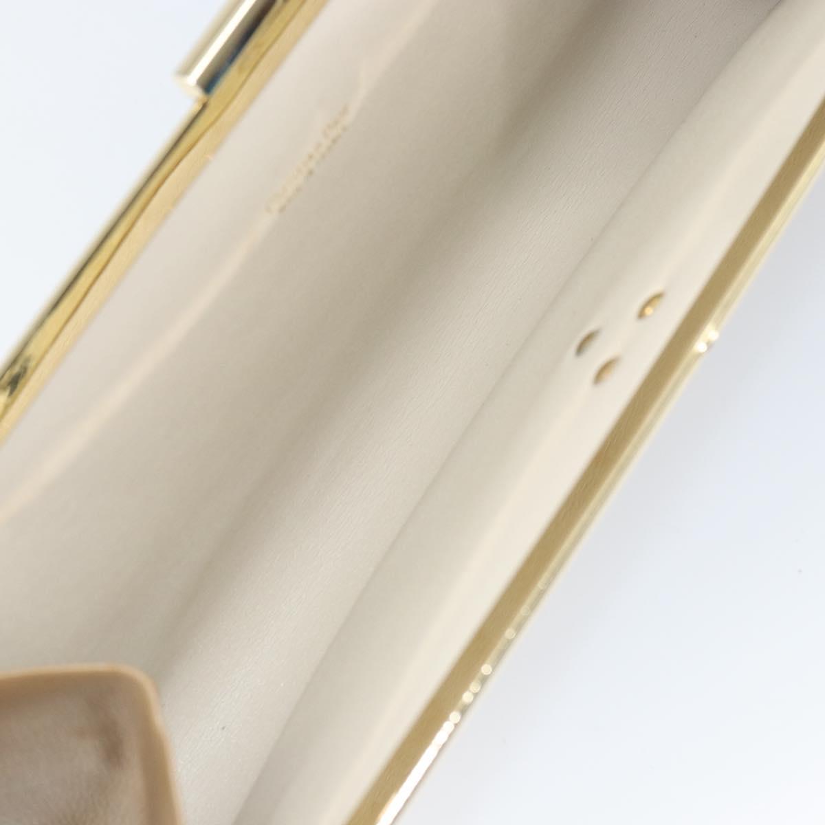 Christian Dior Clutch Bag Leather Beige Gold Auth BA8203