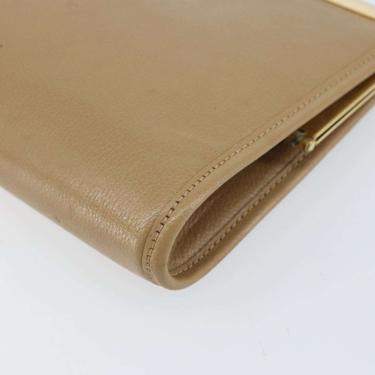 Christian Dior Clutch Bag Leather Beige Gold Auth BA8203