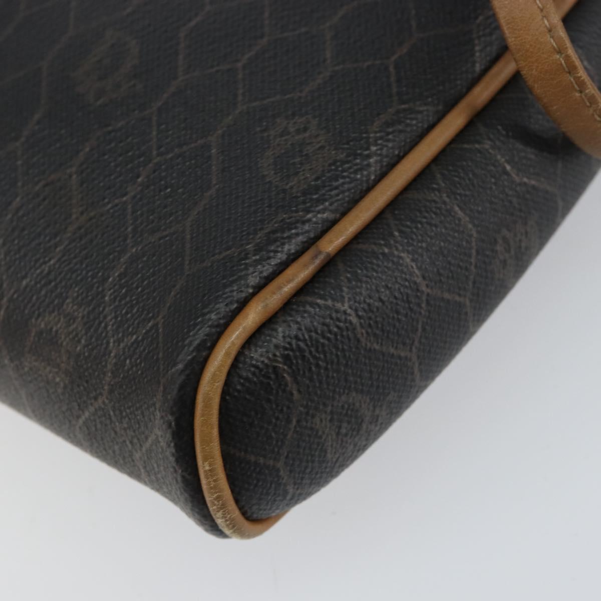 Christian Dior Honeycomb Canvas Shoulder Bag PVC Black Gold Auth BA8204