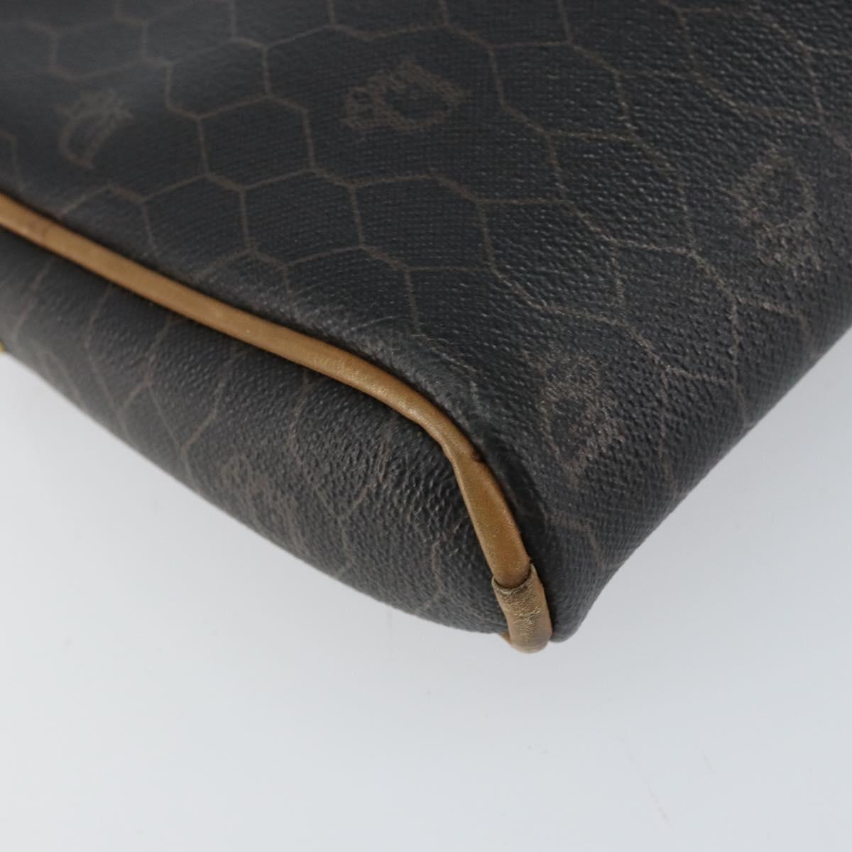 Christian Dior Honeycomb Canvas Shoulder Bag PVC Black Gold Auth BA8204