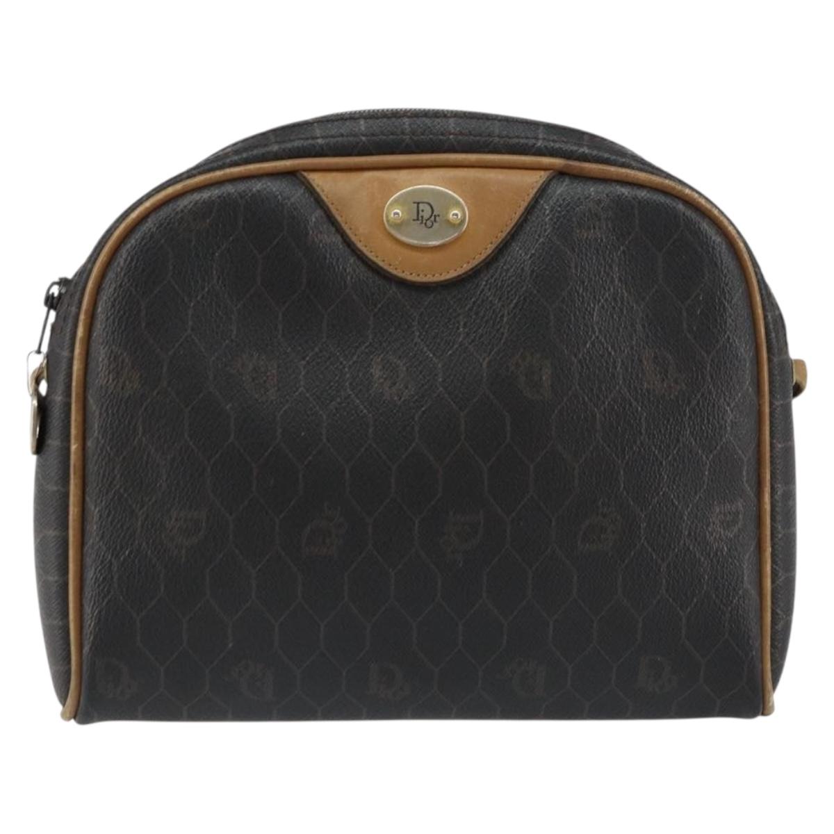 Christian Dior Honeycomb Canvas Shoulder Bag PVC Black Gold Auth BA8204