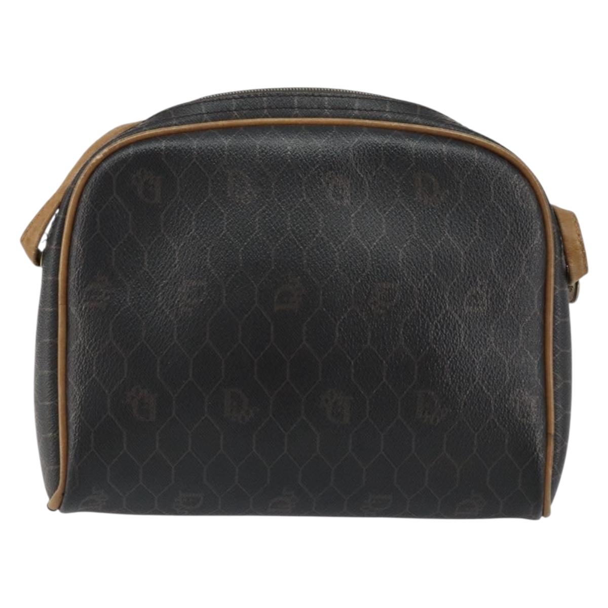 Christian Dior Honeycomb Canvas Shoulder Bag PVC Black Gold Auth BA8204