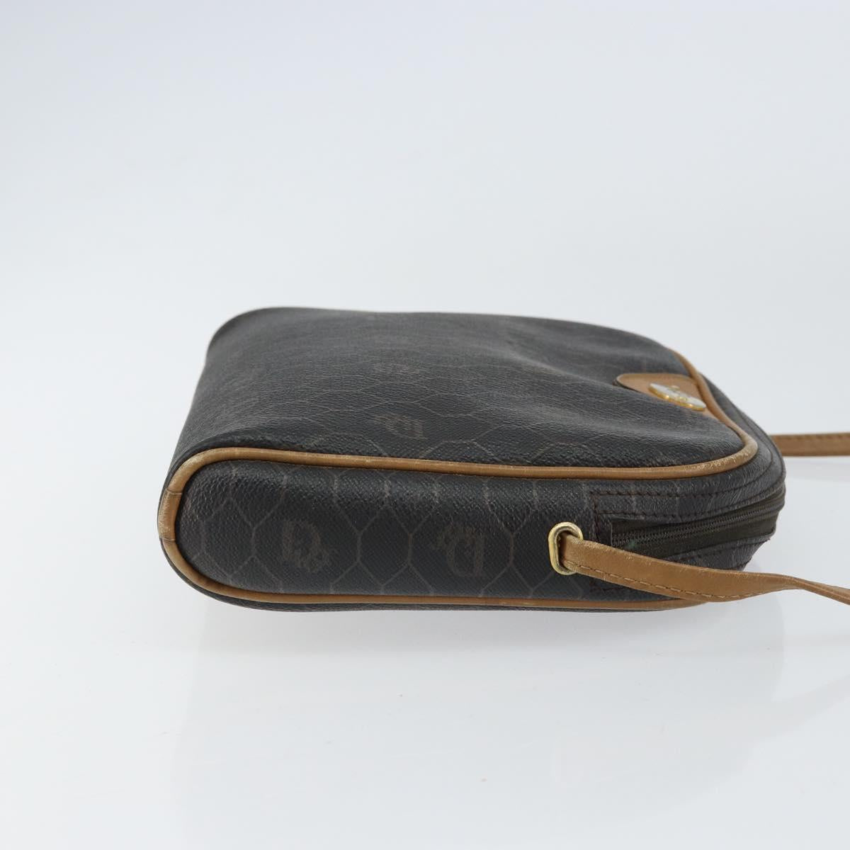 Christian Dior Honeycomb Canvas Shoulder Bag PVC Black Gold Auth BA8204