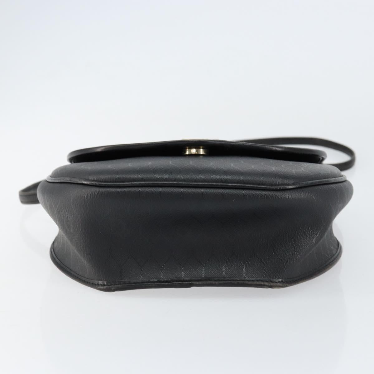 Christian Dior Honeycomb Canvas Shoulder Bag PVC Black Gold Auth BA8205