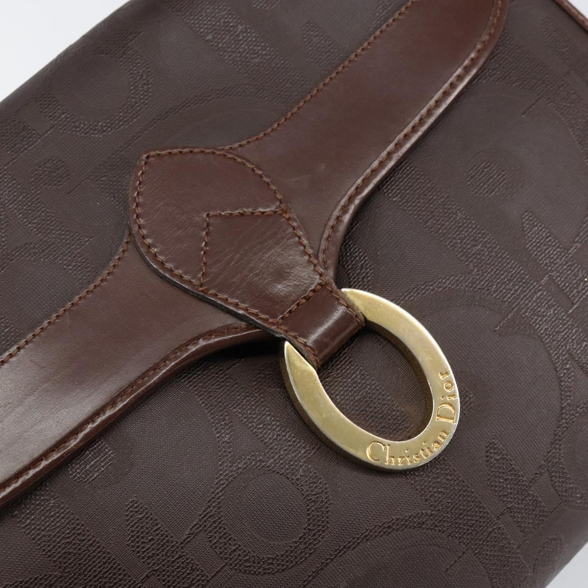 Christian Dior Trotter Canvas Hand Bag PVC Brown Gold Auth BA8206