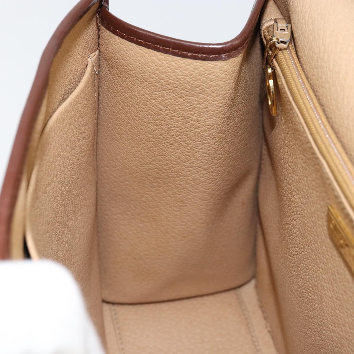 Christian Dior Trotter Canvas Hand Bag PVC Brown Gold Auth BA8206
