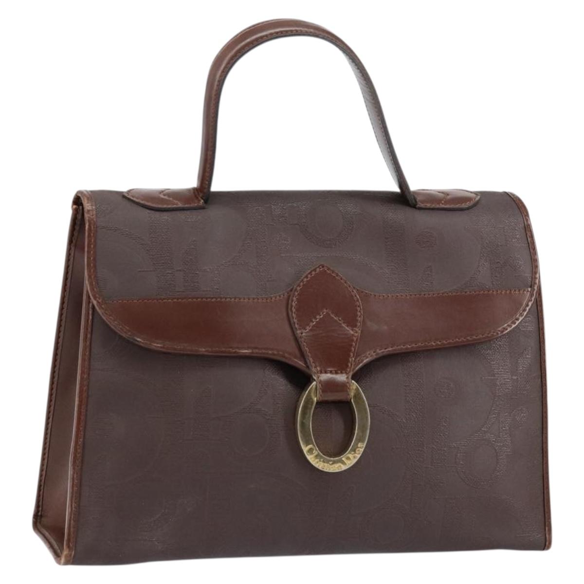 Christian Dior Trotter Canvas Hand Bag PVC Brown Gold Auth BA8206