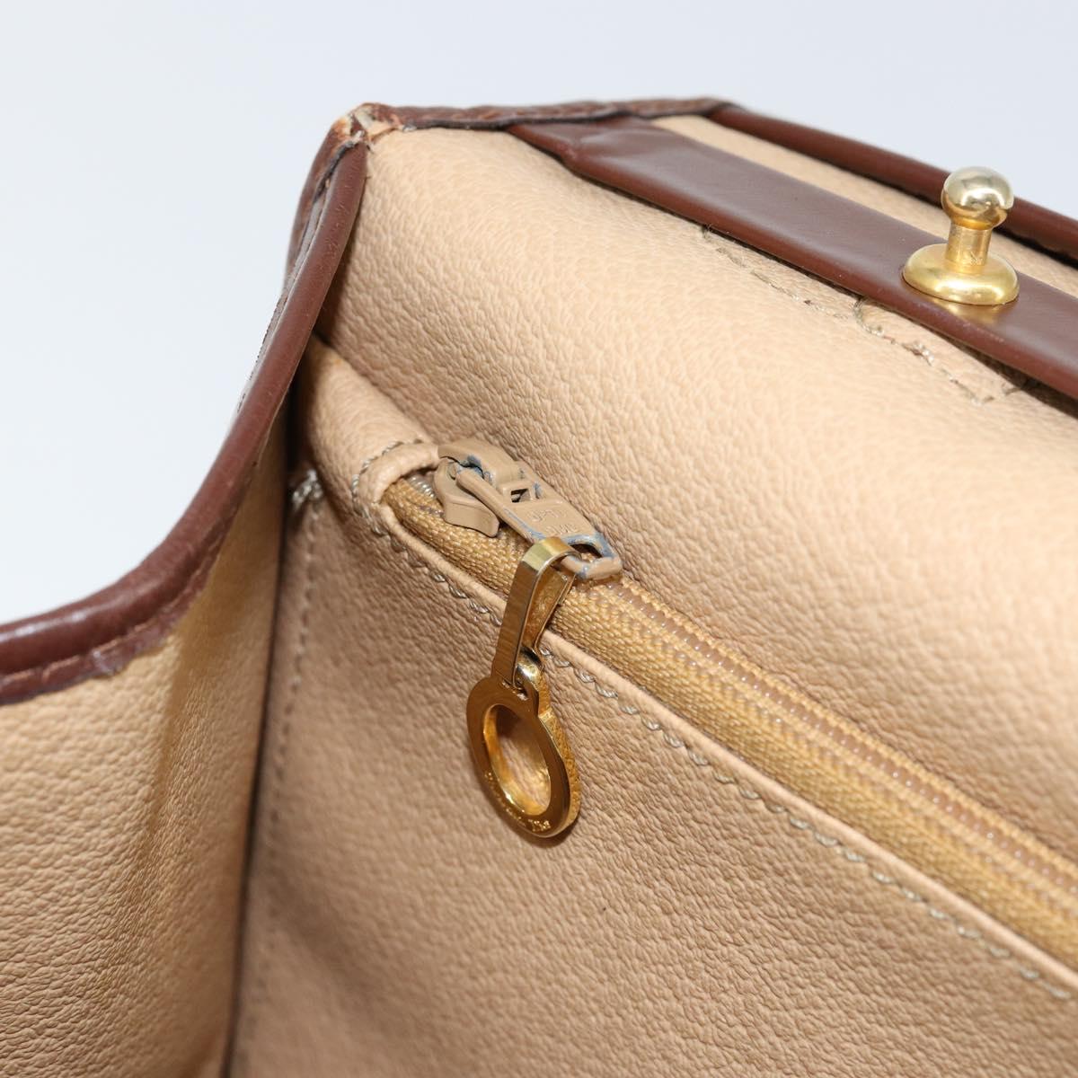 Christian Dior Trotter Canvas Hand Bag PVC Brown Gold Auth BA8206