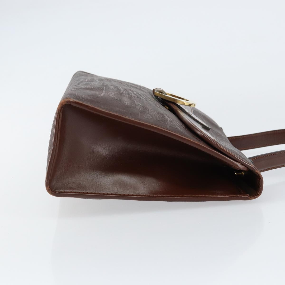 Christian Dior Trotter Canvas Hand Bag PVC Brown Gold Auth BA8206