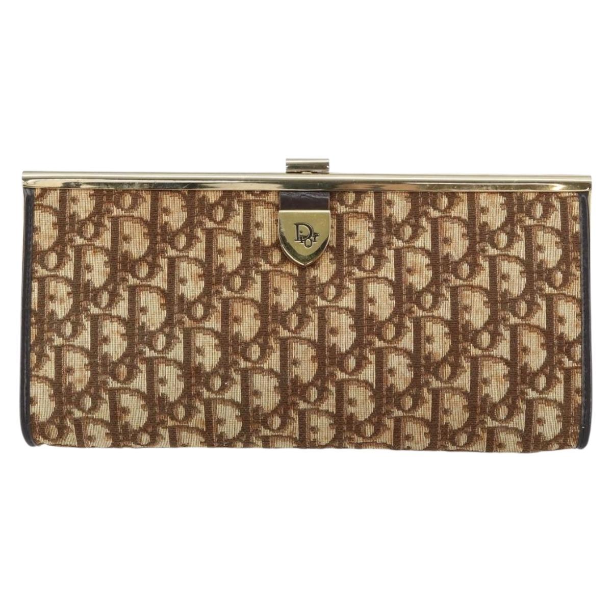 Christian Dior Trotter Canvas Clutch Bag Brown Gold Auth BA8207