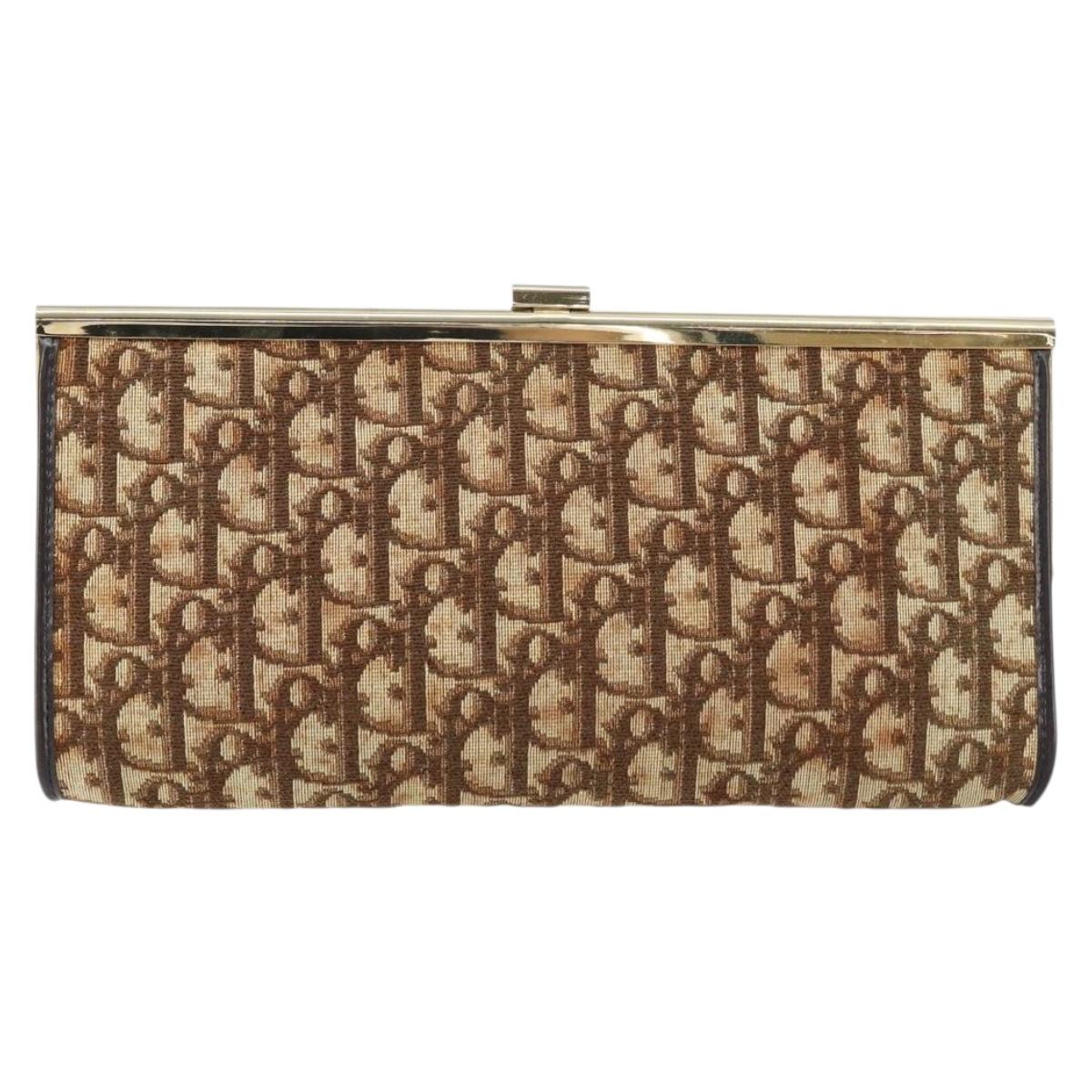 Christian Dior Trotter Canvas Clutch Bag Brown Gold Auth BA8207