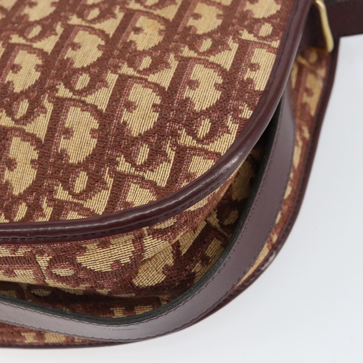 Christian Dior Trotter Canvas Shoulder Bag Beige Gold Auth BA8208