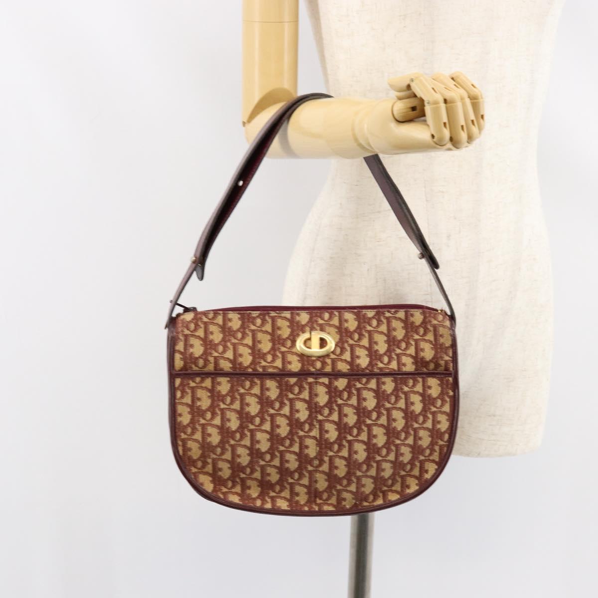Christian Dior Trotter Canvas Shoulder Bag Beige Gold Auth BA8208