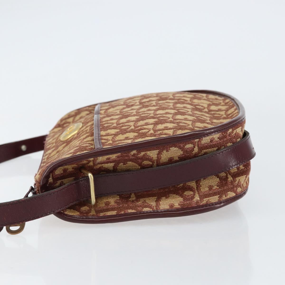 Christian Dior Trotter Canvas Shoulder Bag Beige Gold Auth BA8208