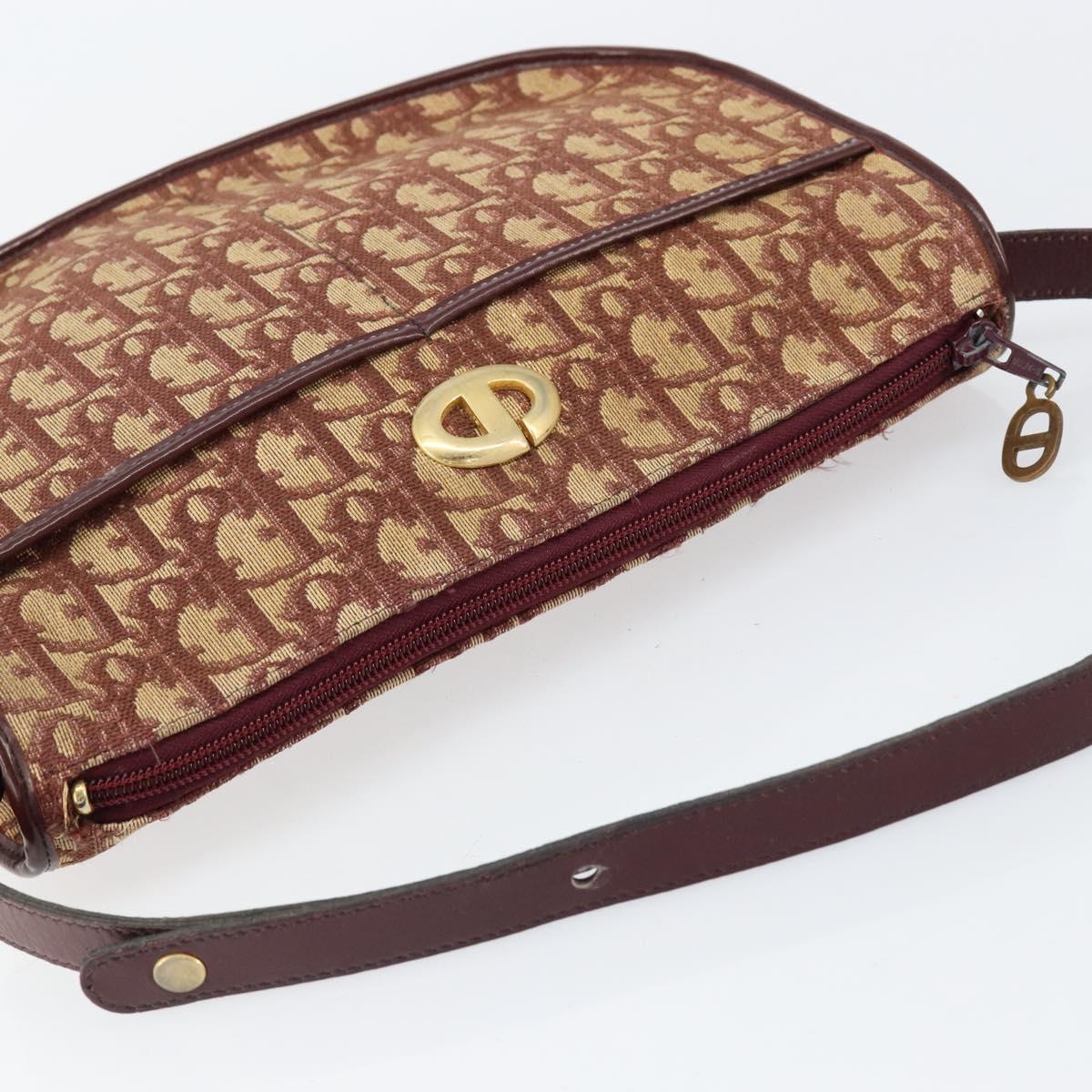 Christian Dior Trotter Canvas Shoulder Bag Beige Gold Auth BA8208