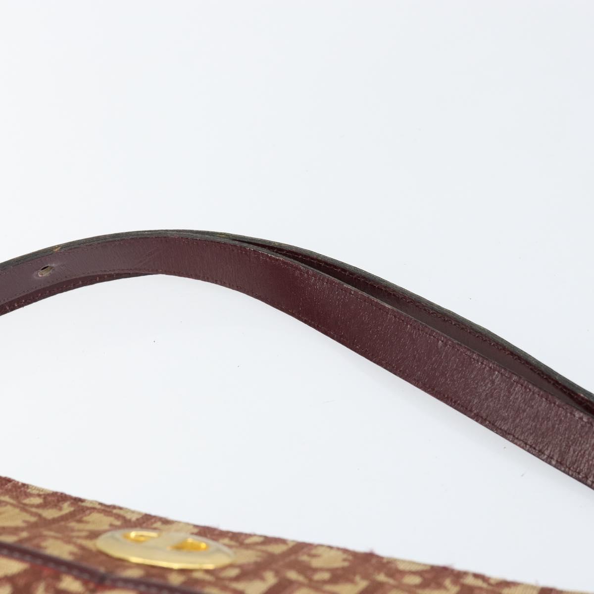 Christian Dior Trotter Canvas Shoulder Bag Beige Gold Auth BA8208