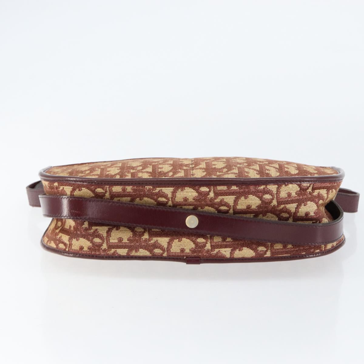 Christian Dior Trotter Canvas Shoulder Bag Beige Gold Auth BA8208