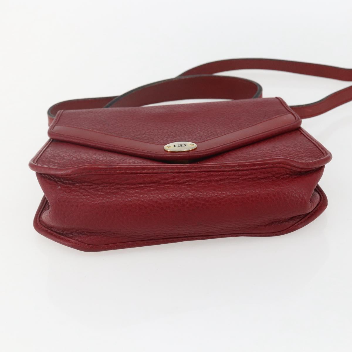 Christian Dior Hand Bag Leather 2way Red Gold Auth BA8209