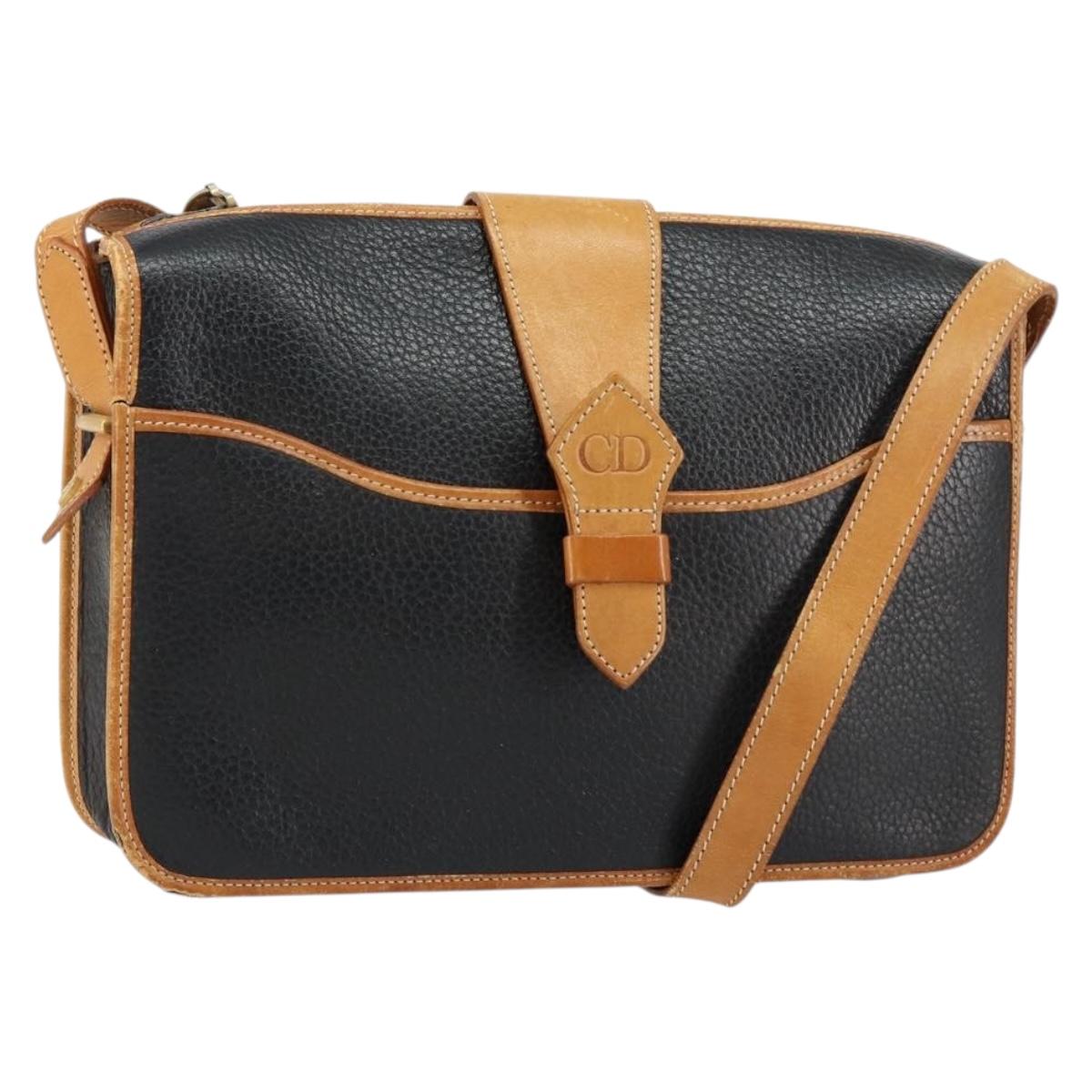 Christian Dior Shoulder Bag Leather Black Gold Auth BA8210