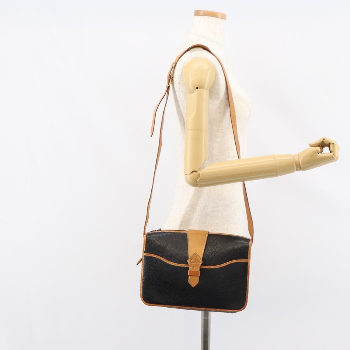 Christian Dior Shoulder Bag Leather Black Gold Auth BA8210