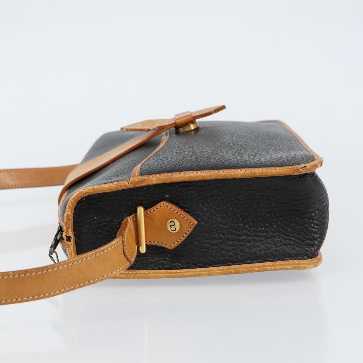 Christian Dior Shoulder Bag Leather Black Gold Auth BA8210