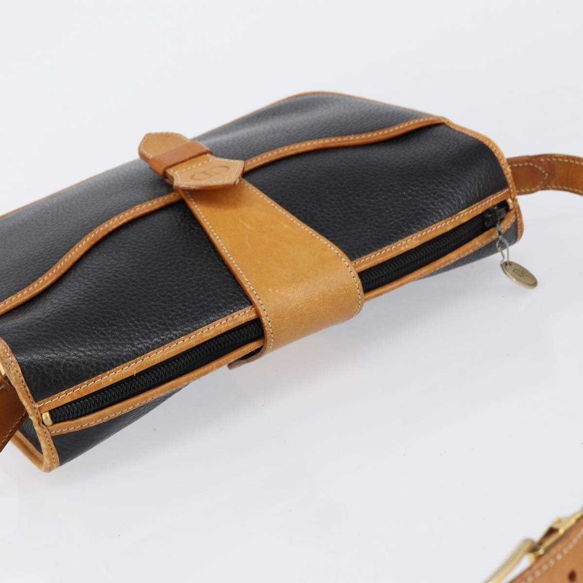 Christian Dior Shoulder Bag Leather Black Gold Auth BA8210