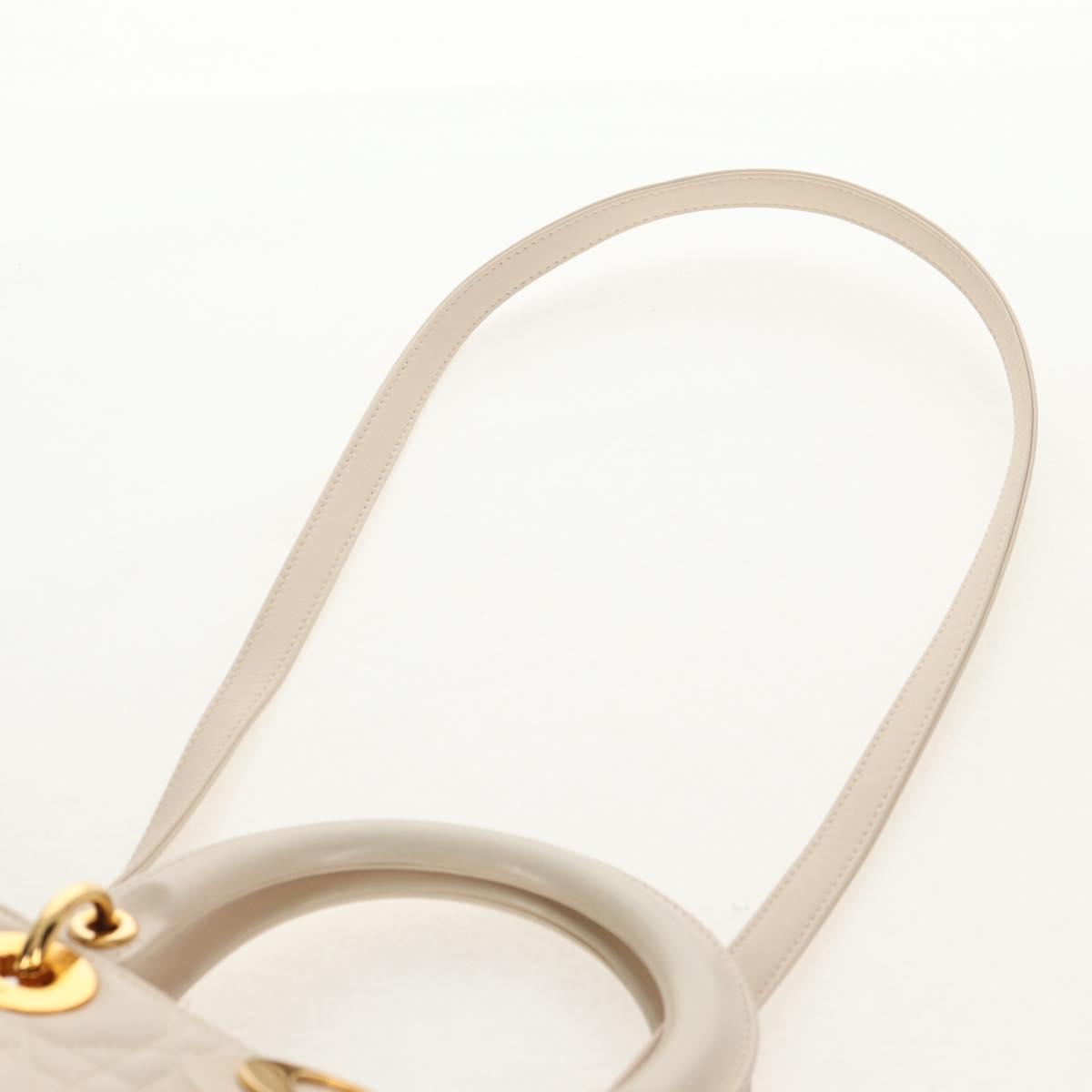 Christian Dior Canage Hand Bag Leather 2way White Gold Auth BA8211V