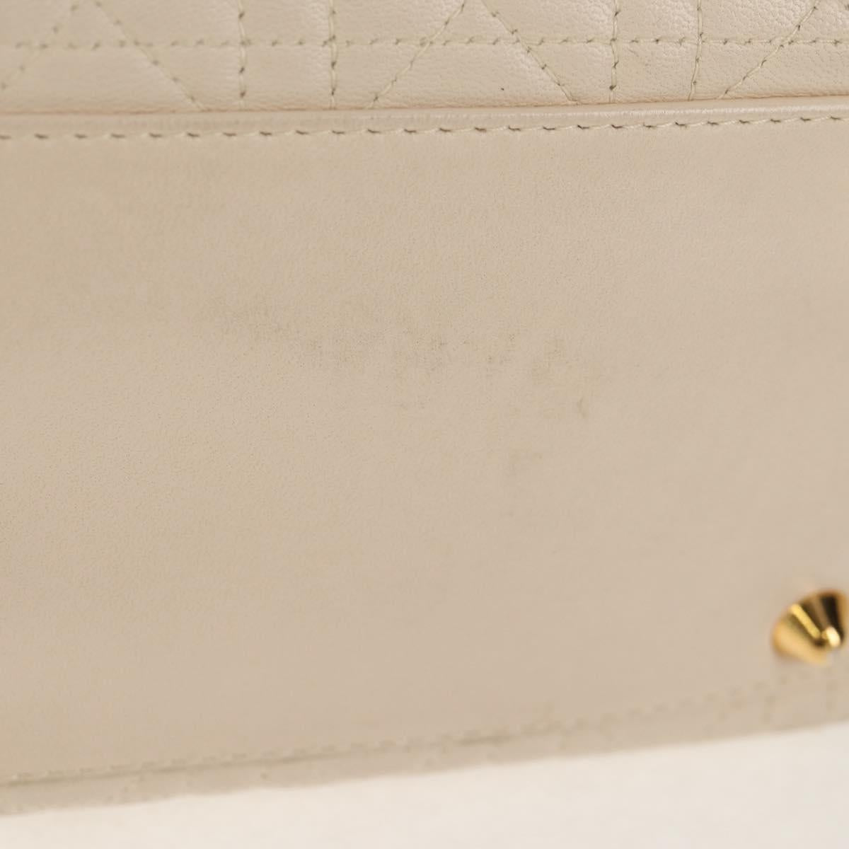 Christian Dior Canage Hand Bag Leather 2way White Gold Auth BA8211V