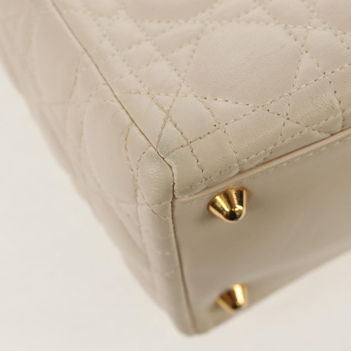 Christian Dior Canage Hand Bag Leather 2way White Gold Auth BA8211V