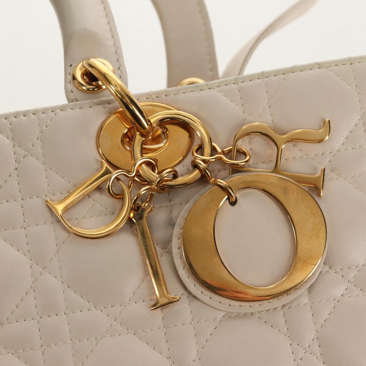 Christian Dior Canage Hand Bag Leather 2way White Gold Auth BA8211V